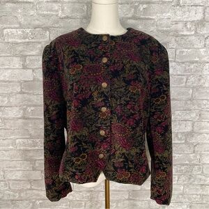 Vintage Leslie Fay velvet whimsigoth moody Floral Button-Up Jacket size 38